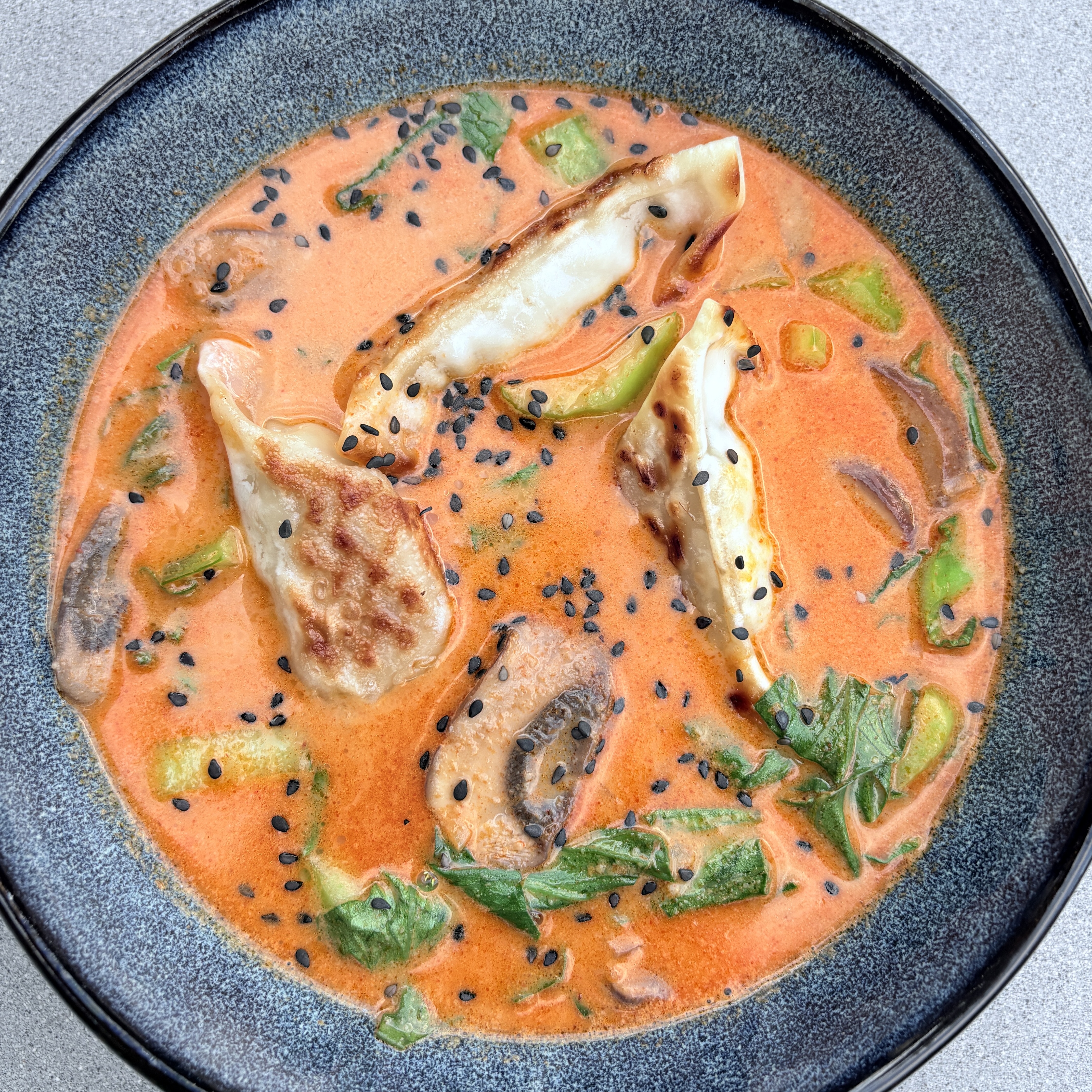 Kokos-Curry-Suppe mit Gyoza