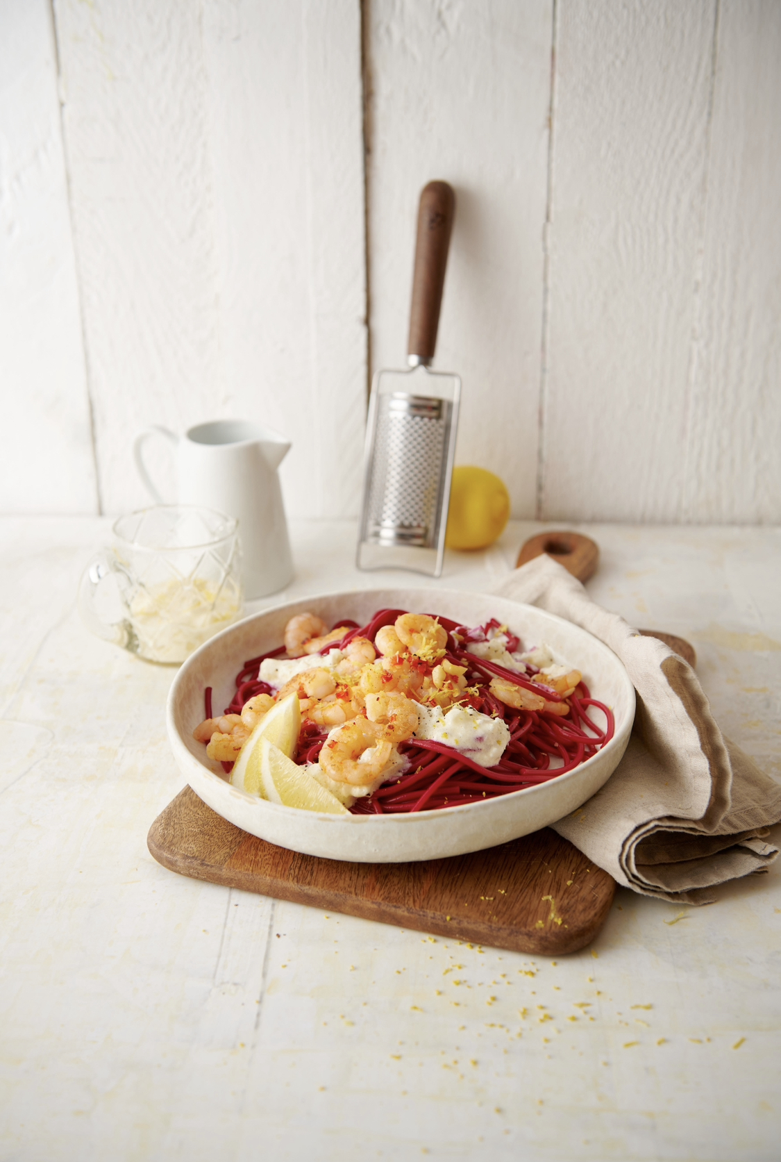 Rote-Bete-Spaghetti mit Zitronensauce und Süßwassergarnelen – Schritt 5